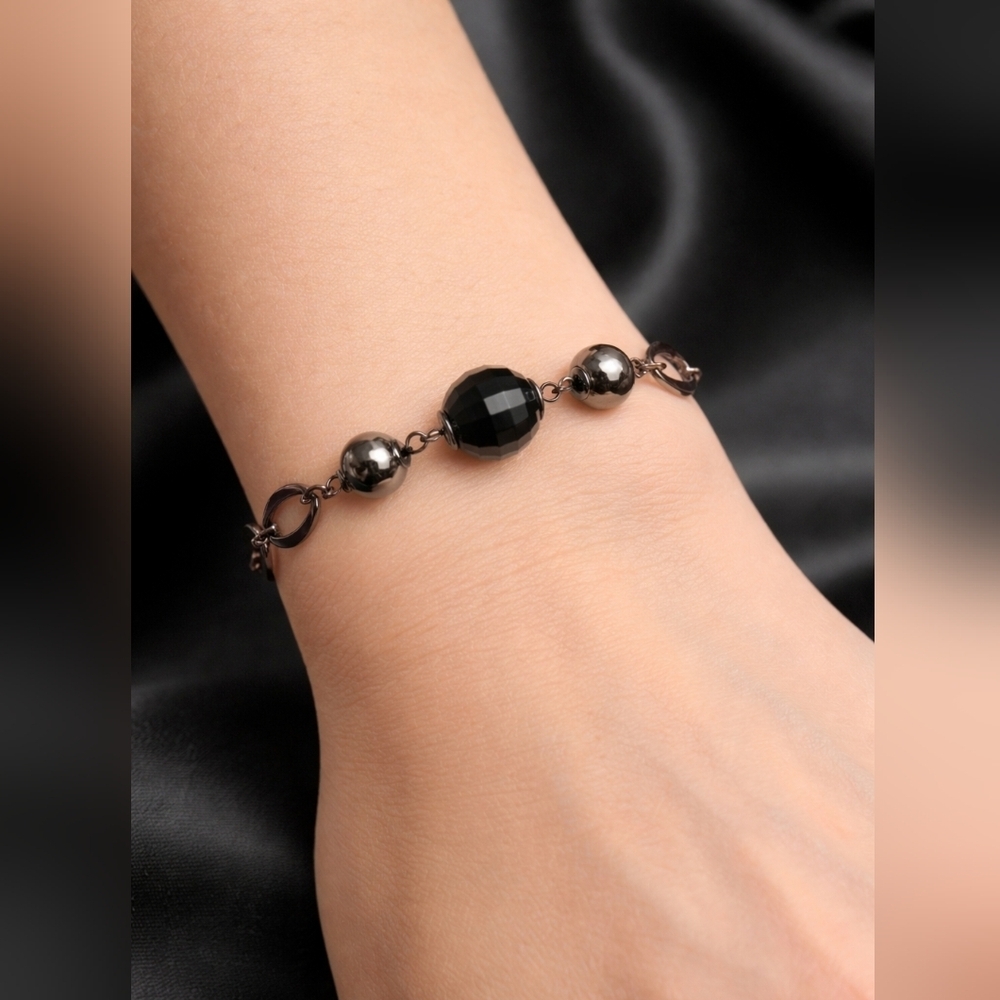 3/$30 GEORGE Space Age Gunmetal Beaded Chain Tennis Bracelet